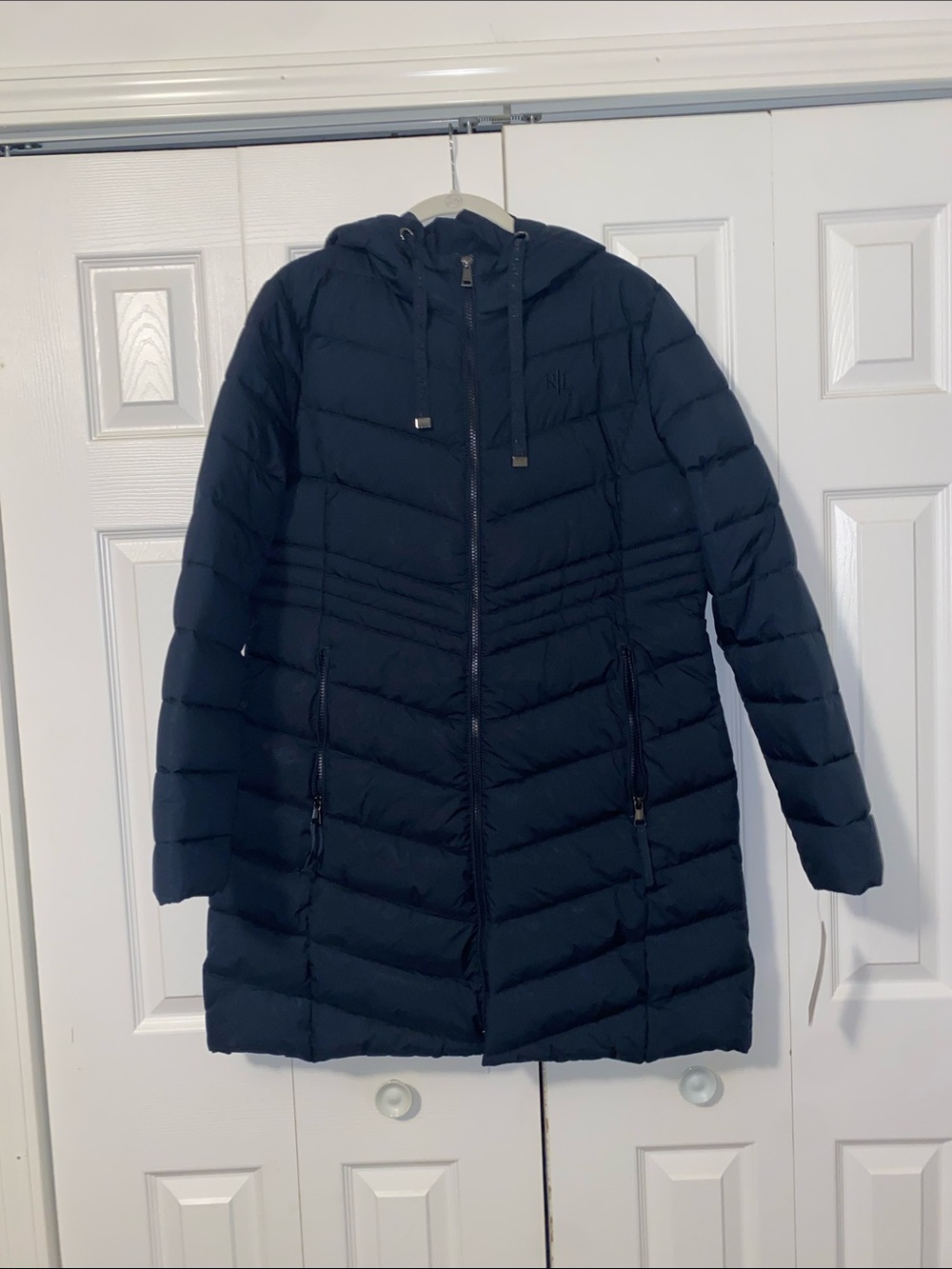 Lauren Ralph Lauren Stretch Puffer Hooded with Logo Tape Pull - Navy